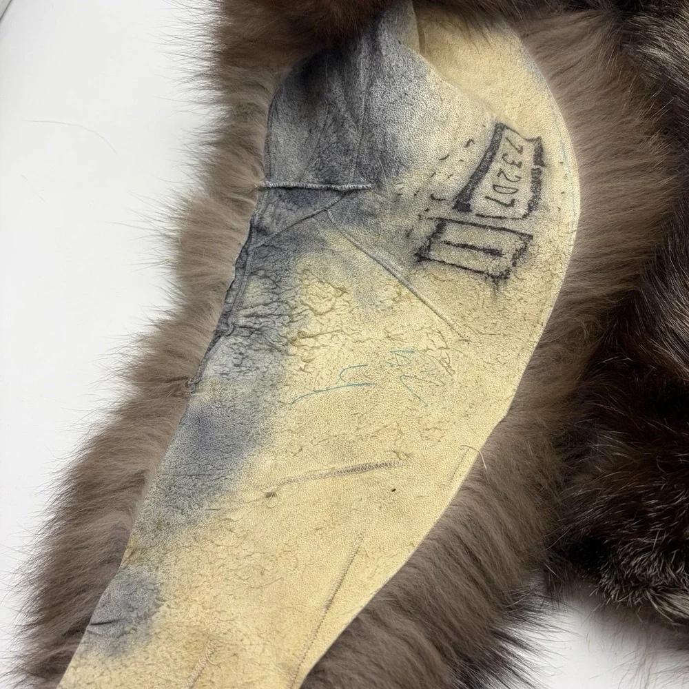 Vintage Silver Fox Fur Thick Collar Scarf Dark Silver Russian USSR